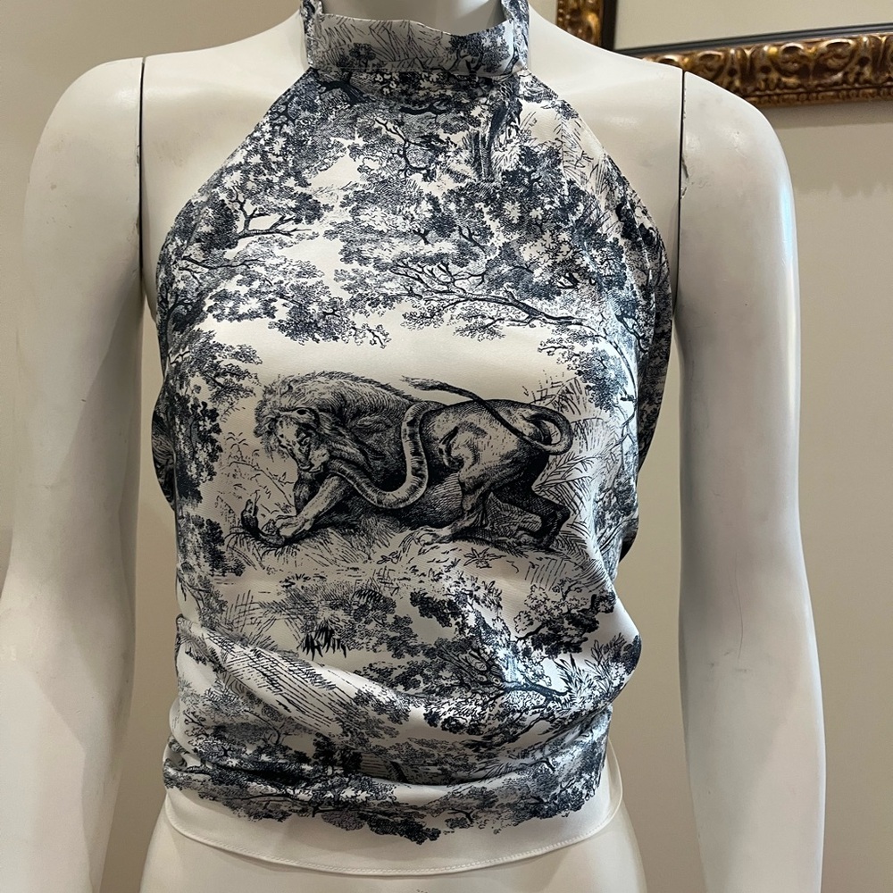 Dior silk halter top white and navy Toile de Jouy Sauvage